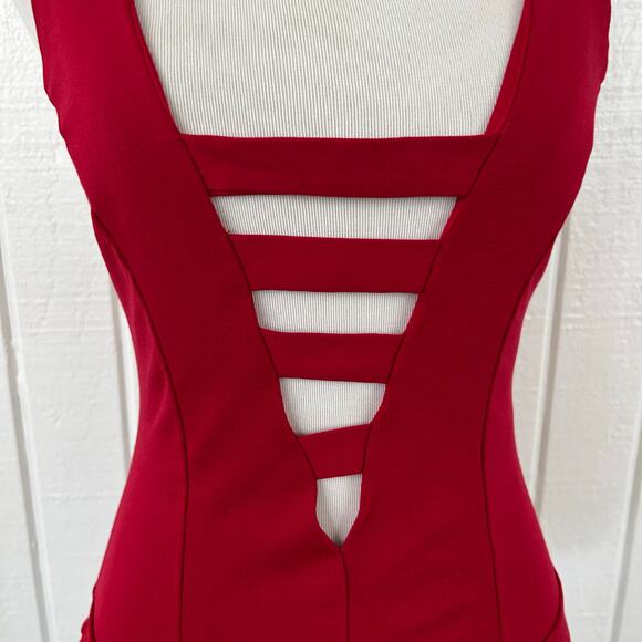 Charlotte Russe Women 90-Y2k Sleeveless Caged Bodysuit Red Cyber Club Rave Small - Picture 2 of 7